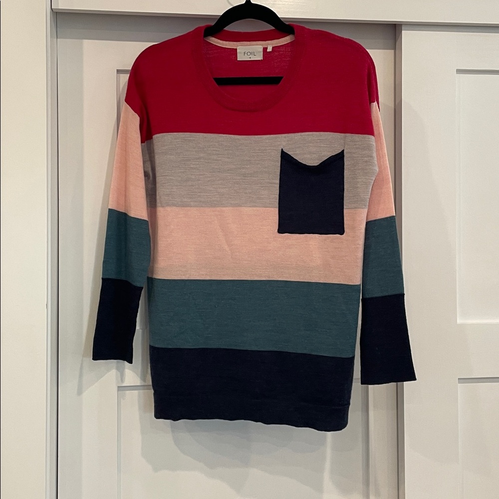 Foil Colorblock Merino Sweater Womens Small Long Sleeve Crewneck Cozy Knit
